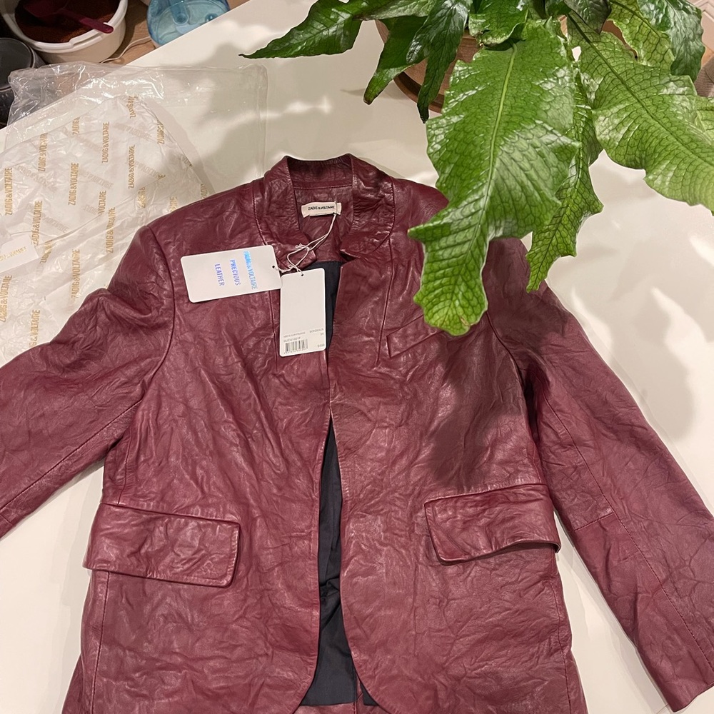 Women Zadig & Voltaire 100% Crinkled Leather Blazer Jacket Size SMALL size 34